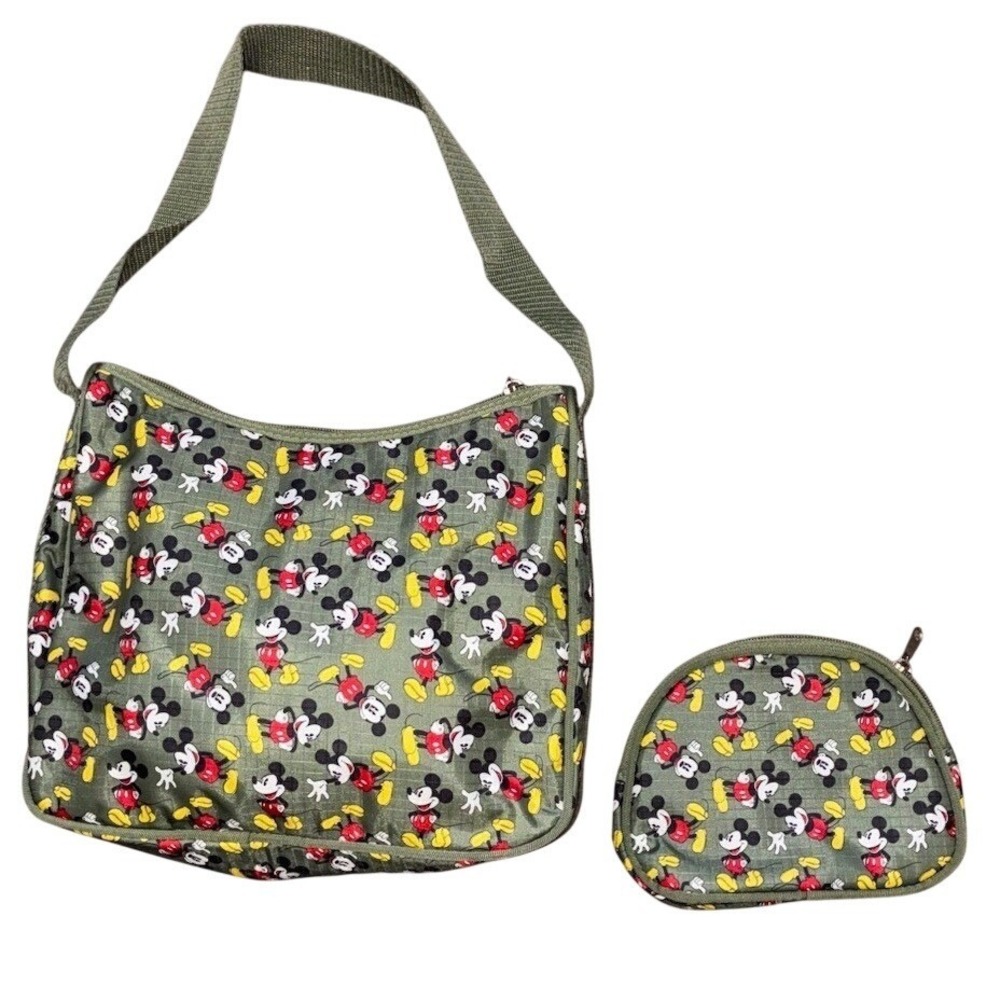 Disney Mickey Mouse‎ Shoulder Bag And Pouch Olive All Over Print Insulated